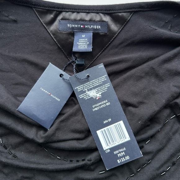 Nwt tommy hilfiger black jersey draped neck soft dress knee length cap sleeves m - Picture 6 of 6